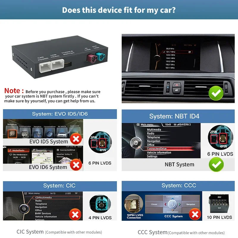 Wireless CarPlay for BMW NBT System 1 2 3 4 5 6 7 Series X1 X3 X4 X5 X6 MINI F56 F15 F16 F25 F26 F48 F01 F10 F22 F20 F30 F32 ，Prend en charge les caméras OEM et après-vente, Airplay et la mise en miroir MyCarPlay