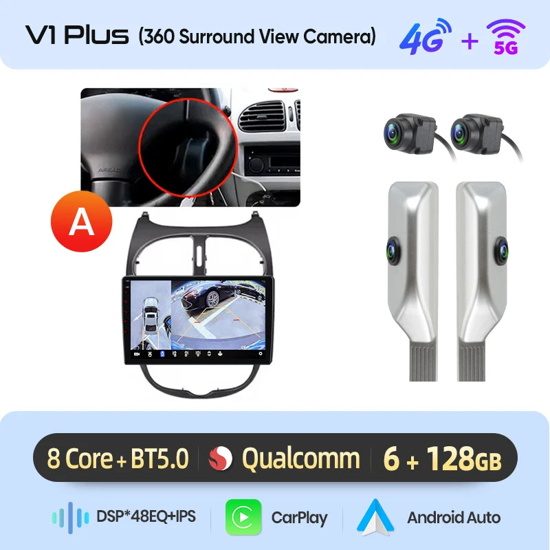 Junsun Android sans fil CarPlay Auto autoradio pour Peugeot 206 206CC 206SW 2001-2008 systèmes intelligents de voiture DSP SWC RDS GPS FM MyCarPlay