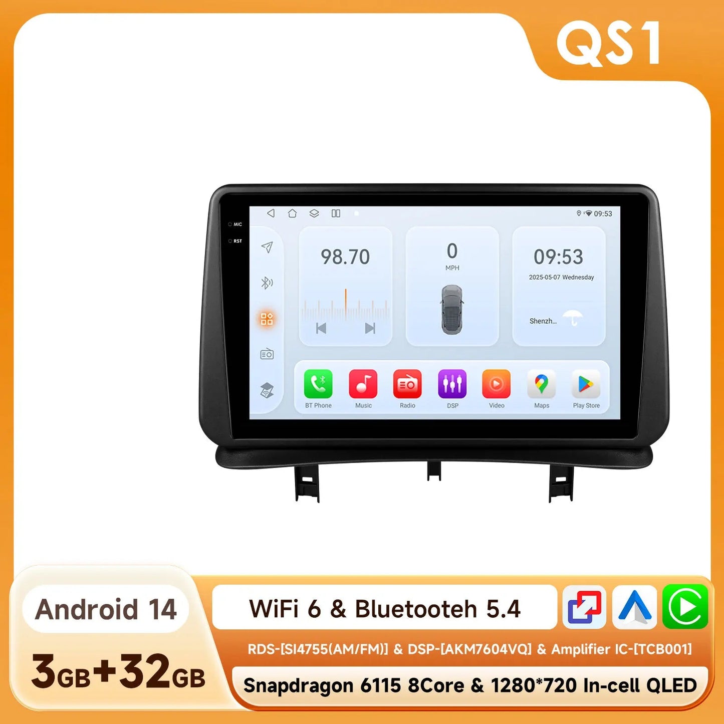 Hizpo Car Radio Autoradio for Renault Clio 3 2005 2006 2007-2014 Multimedia Player Wireless CarPlay Android Auto Stereo GPS 4G MyCarPlay