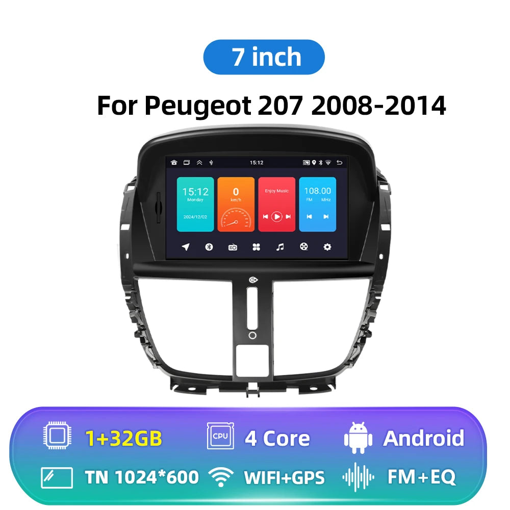 Hikity-Autoradio Android 2Din avec Écran Tactile de 7 Pouces, Navigation GPS, Récepteur FM RDS, Bluetooth, pour Voiture KIT 207 (2008-2014) MyCarPlay