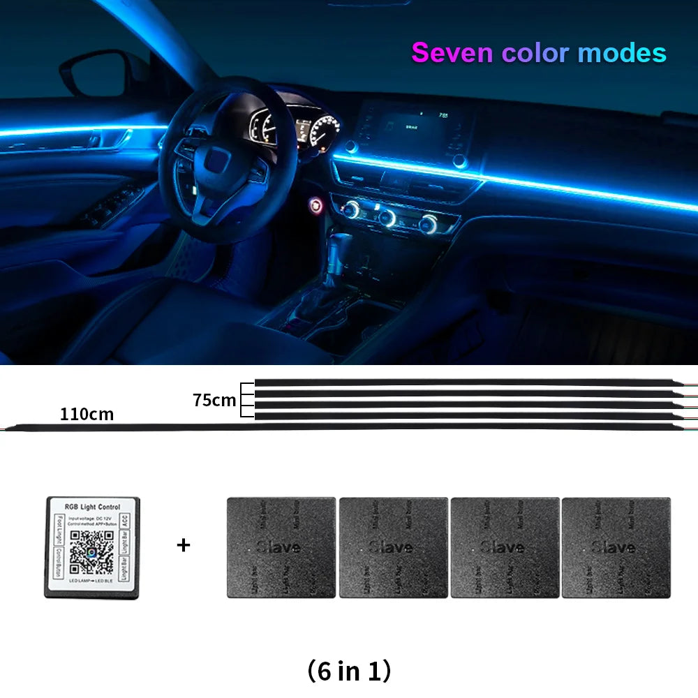 6/10/14/18 en 1 Led Acrylique Lumière Ambiante De Voiture RVB 64 213 Couleur Symphonie Acrylique APP Contrôle Bluetooth Streamer Atmosphère Lampe Kit 12V Une Zone Double Zone MyCarPlay