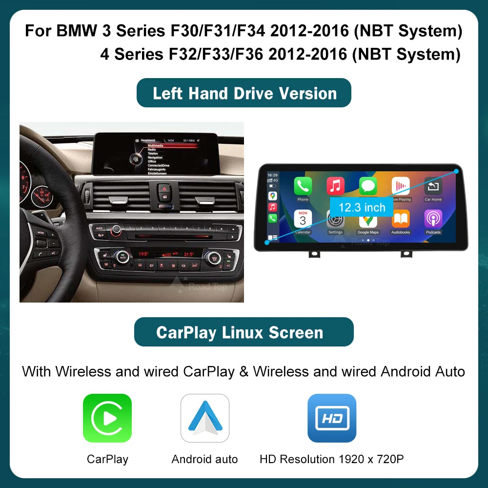 Écran d'affichage multimédia sans fil CarPlay Android Auto, 10.25'12.3', pour BMW série 1 2 3 4 F20 F21 F22 F30 F31 F32 F33 MyCarPlay