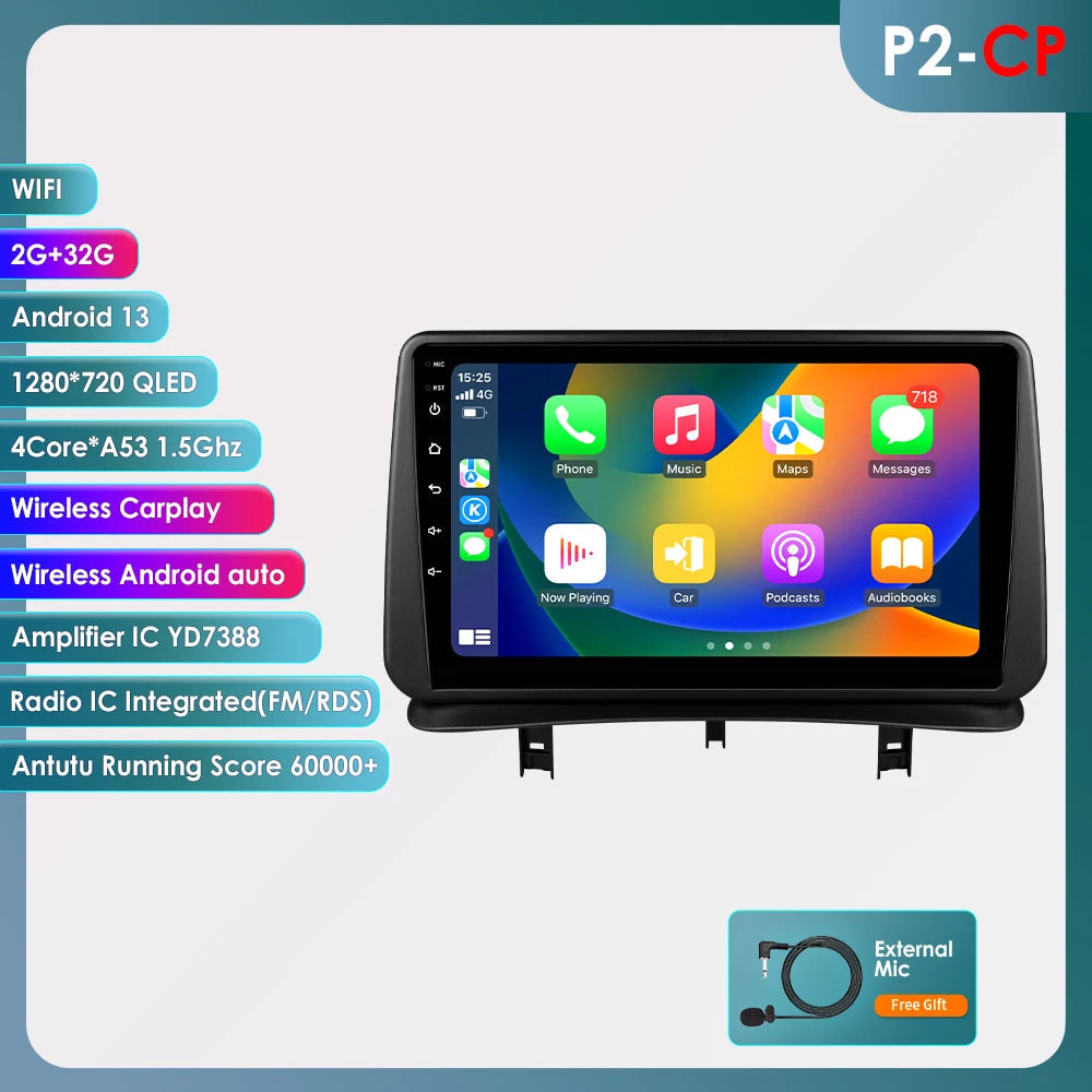 Hizpo Car Radio Autoradio for Renault Clio 3 2005 2006 2007-2014 Multimedia Player Wireless CarPlay Android Auto Stereo GPS 4G MyCarPlay