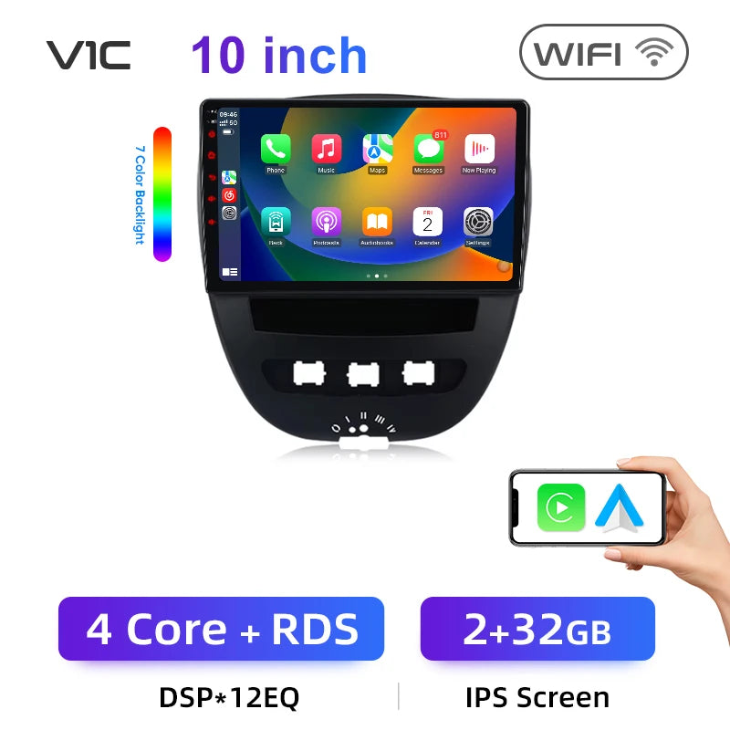 Junsun-Autoradio sans fil Android 14, CarPlay pour Apple Auto, Stéréo pour KIT 107, Toyota Aygo, Cristaux en GPS, Limitation de l'écran tactile MyCarPlay