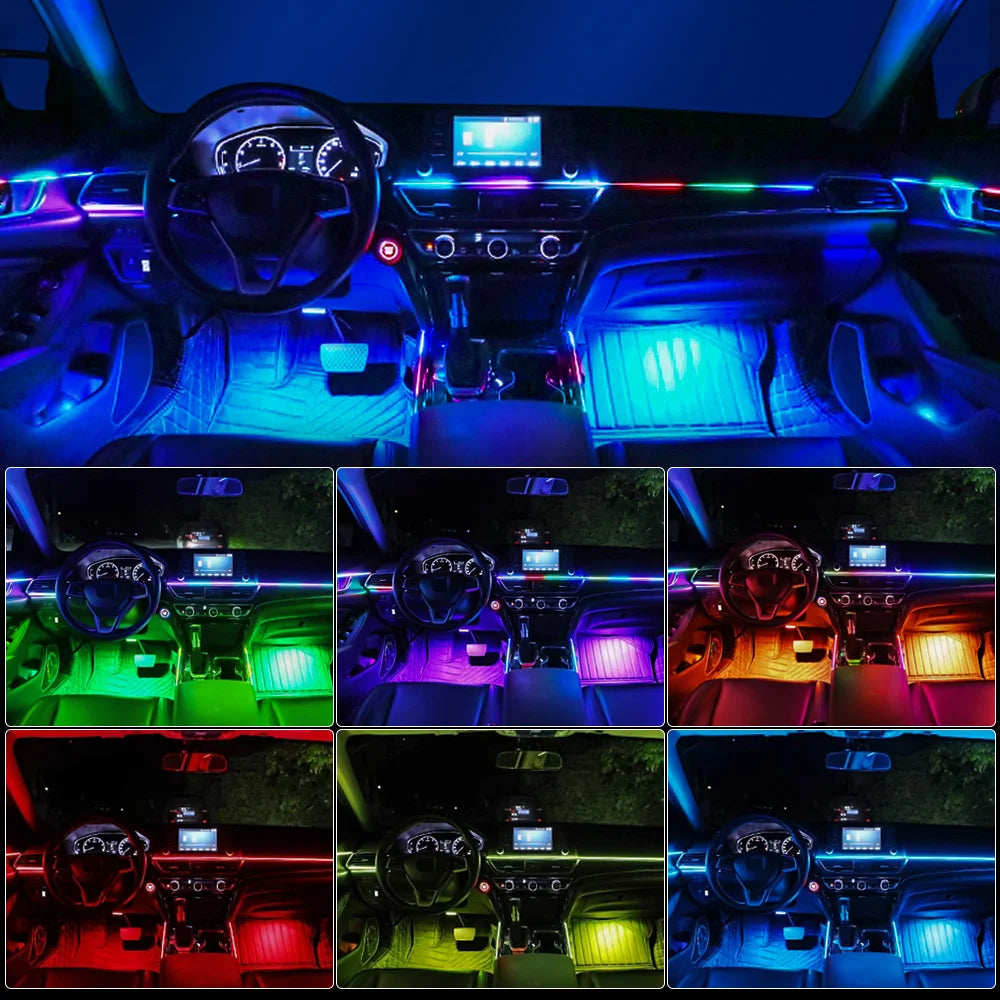 6/10/14/18 en 1 Led Acrylique Lumière Ambiante De Voiture RVB 64 213 Couleur Symphonie Acrylique APP Contrôle Bluetooth Streamer Atmosphère Lampe Kit 12V Une Zone Double Zone MyCarPlay