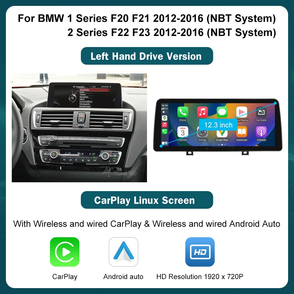 Écran d'affichage multimédia sans fil CarPlay Android Auto, 10.25'12.3', pour BMW série 1 2 3 4 F20 F21 F22 F30 F31 F32 F33 MyCarPlay