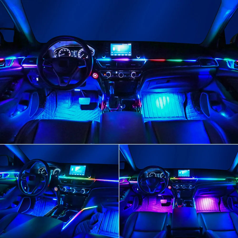 6/10/14/18 en 1 Led Acrylique Lumière Ambiante De Voiture RVB 64 213 Couleur Symphonie Acrylique APP Contrôle Bluetooth Streamer Atmosphère Lampe Kit 12V Une Zone Double Zone MyCarPlay