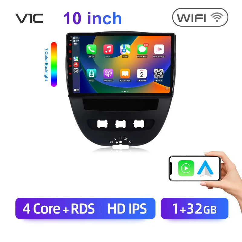 Junsun-Autoradio sans fil Android 14, CarPlay pour Apple Auto, Stéréo pour KIT 107, Toyota Aygo, Cristaux en GPS, Limitation de l'écran tactile MyCarPlay