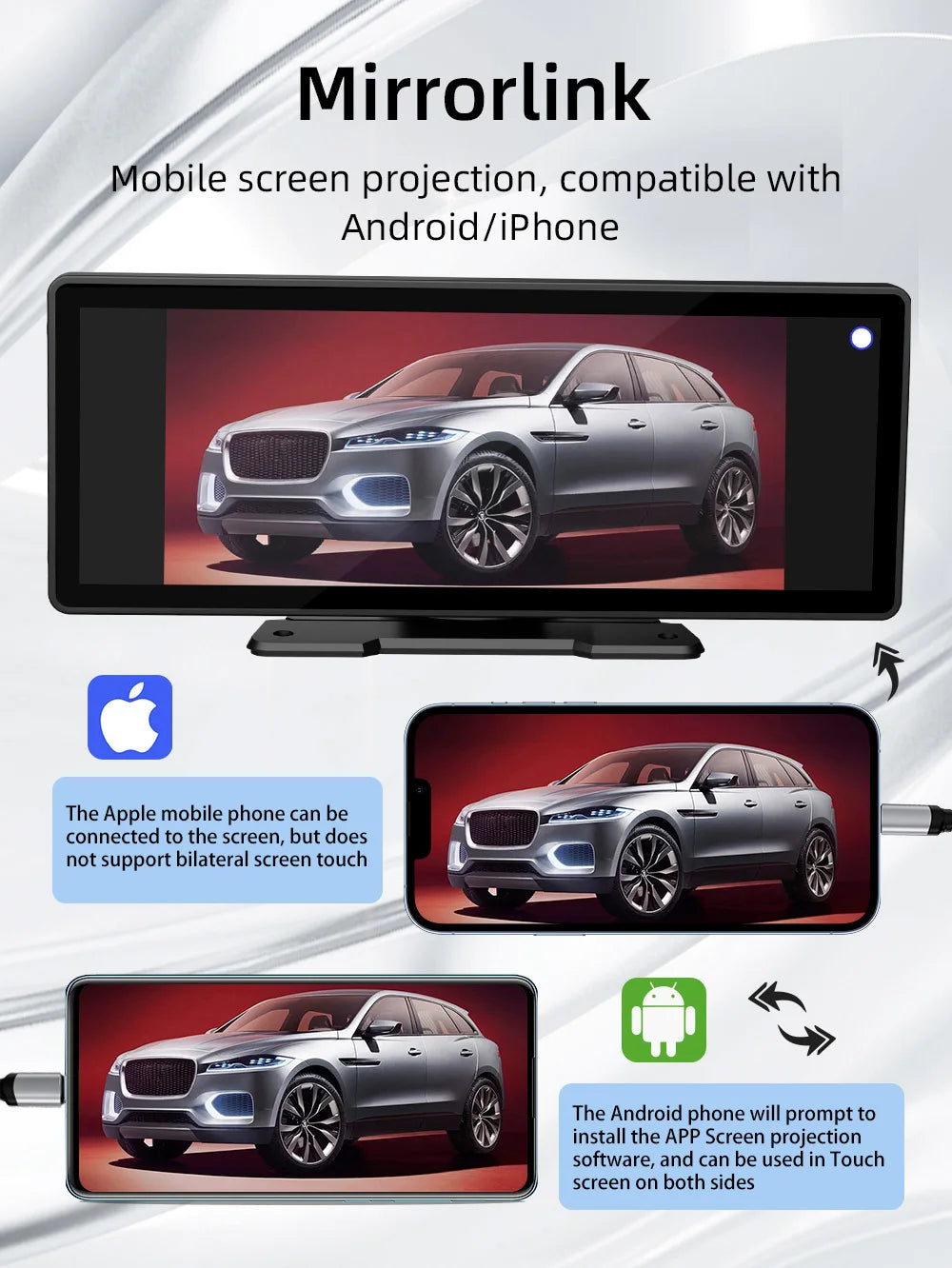 BQCC 10.26 Inch Portable Wireless Carplay Screen HD Rear Reversing Camera Car Radio DVR MP5 Multimedia Video Player Android Auto MyCarPlay