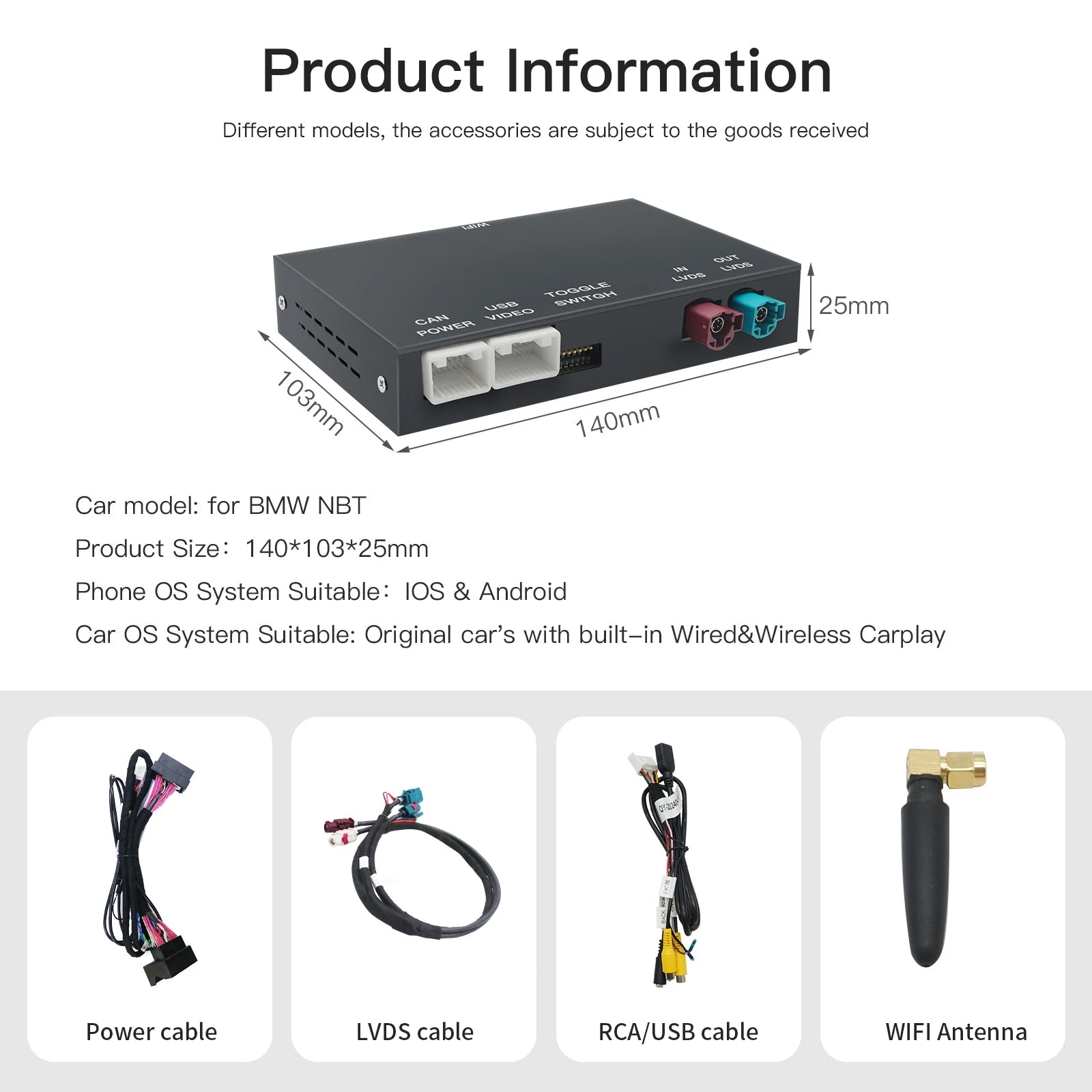 Wireless CarPlay for BMW NBT System 1 2 3 4 5 6 7 Series X1 X3 X4 X5 X6 MINI F56 F15 F16 F25 F26 F48 F01 F10 F22 F20 F30 F32 ，Prend en charge les caméras OEM et après-vente, Airplay et la mise en miroir MyCarPlay
