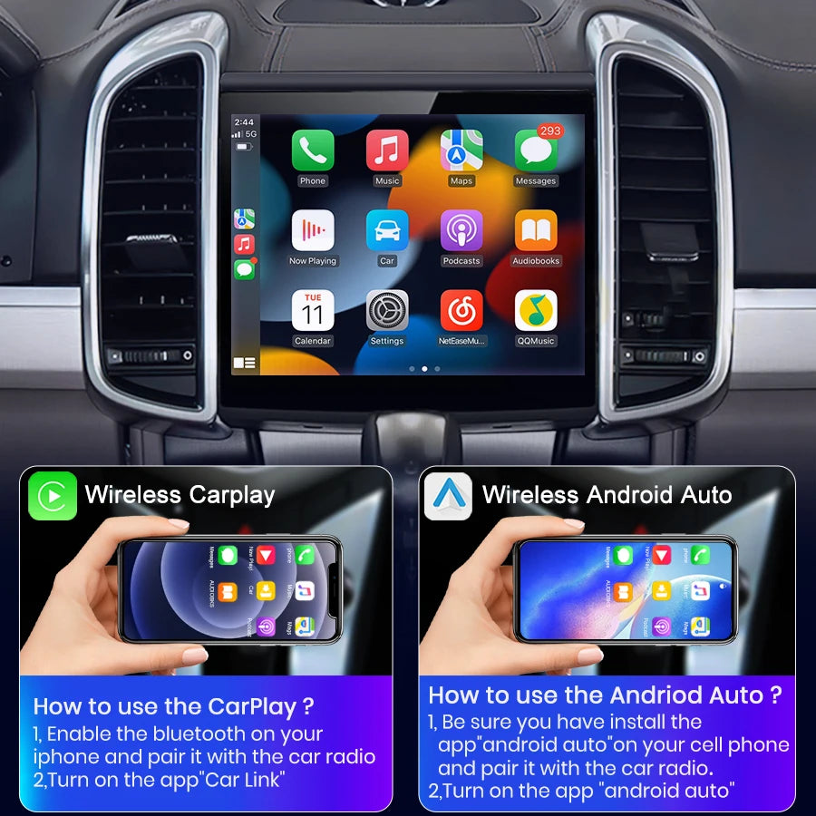 Junsun-Autoradio Android sans fil avec écran tactile, CarPlay, 8 cœurs, 4G, WiFi, GPS, autoradio pour Porsche, Broderie, 12.3 '', 2011-2016 MyCarPlay