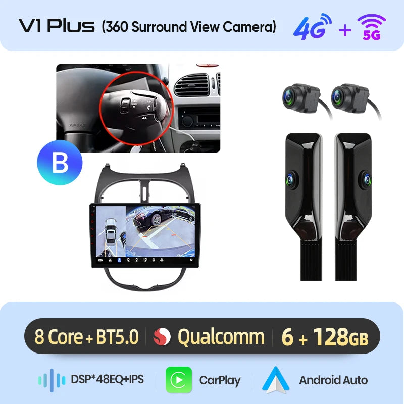 Junsun Android sans fil CarPlay Auto autoradio pour Peugeot 206 206CC 206SW 2001-2008 systèmes intelligents de voiture DSP SWC RDS GPS FM MyCarPlay