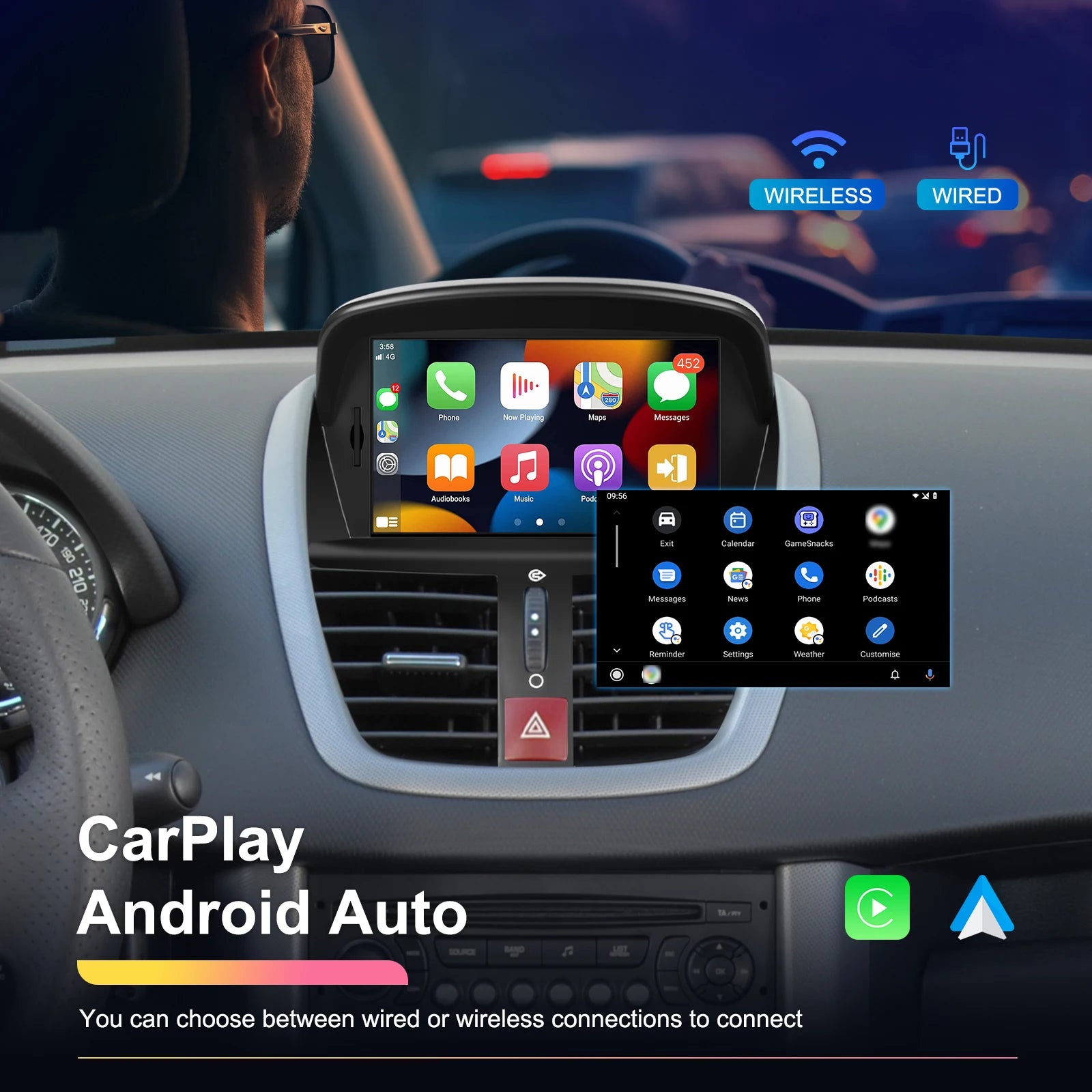 Hikity-Autoradio Android 2Din avec Écran Tactile de 7 Pouces, Navigation GPS, Récepteur FM RDS, Bluetooth, pour Voiture KIT 207 (2008-2014) MyCarPlay