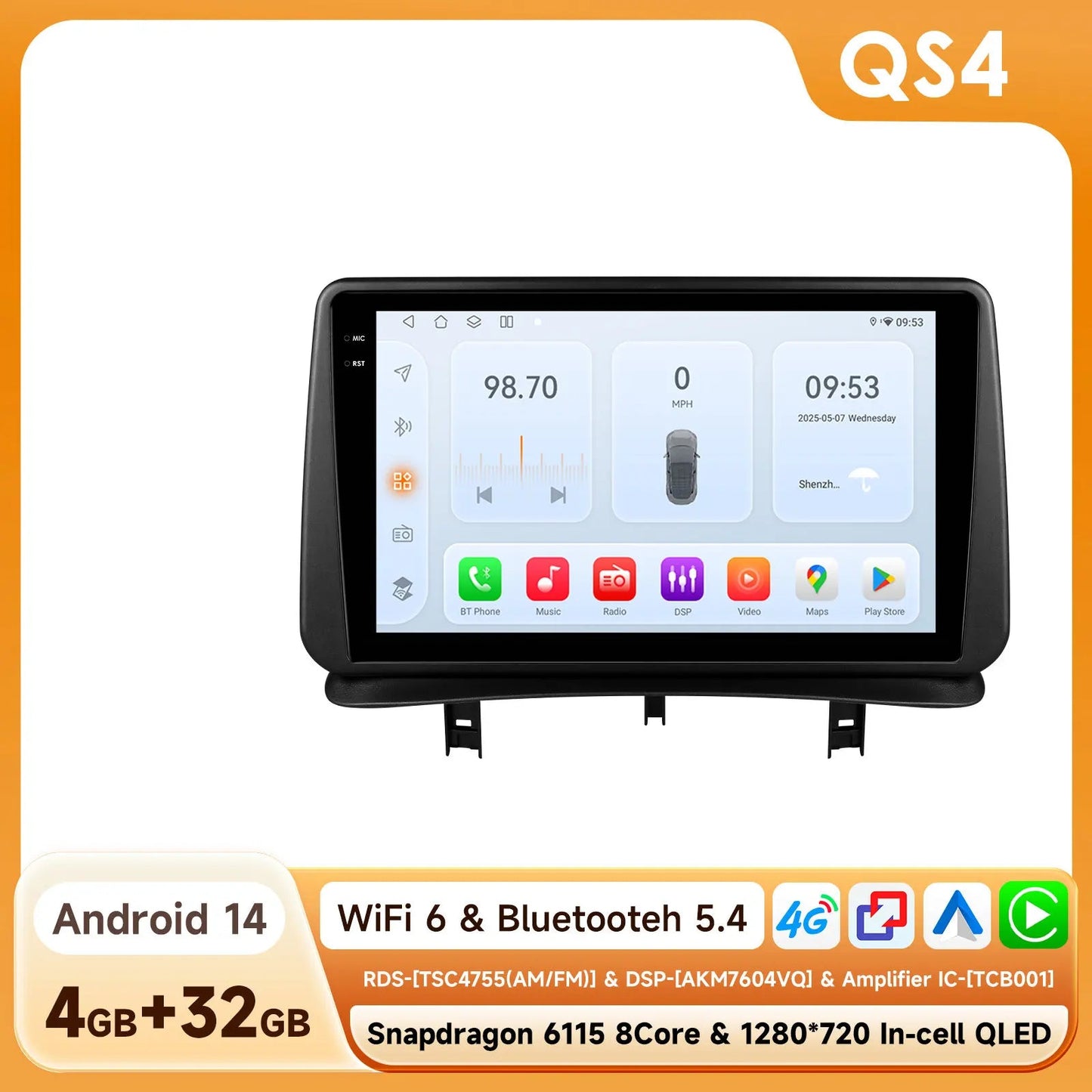 Hizpo Car Radio Autoradio for Renault Clio 3 2005 2006 2007-2014 Multimedia Player Wireless CarPlay Android Auto Stereo GPS 4G MyCarPlay