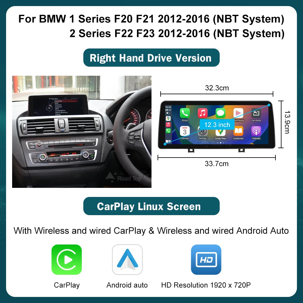 Écran d'affichage multimédia sans fil CarPlay Android Auto, 10.25'12.3', pour BMW série 1 2 3 4 F20 F21 F22 F30 F31 F32 F33 MyCarPlay