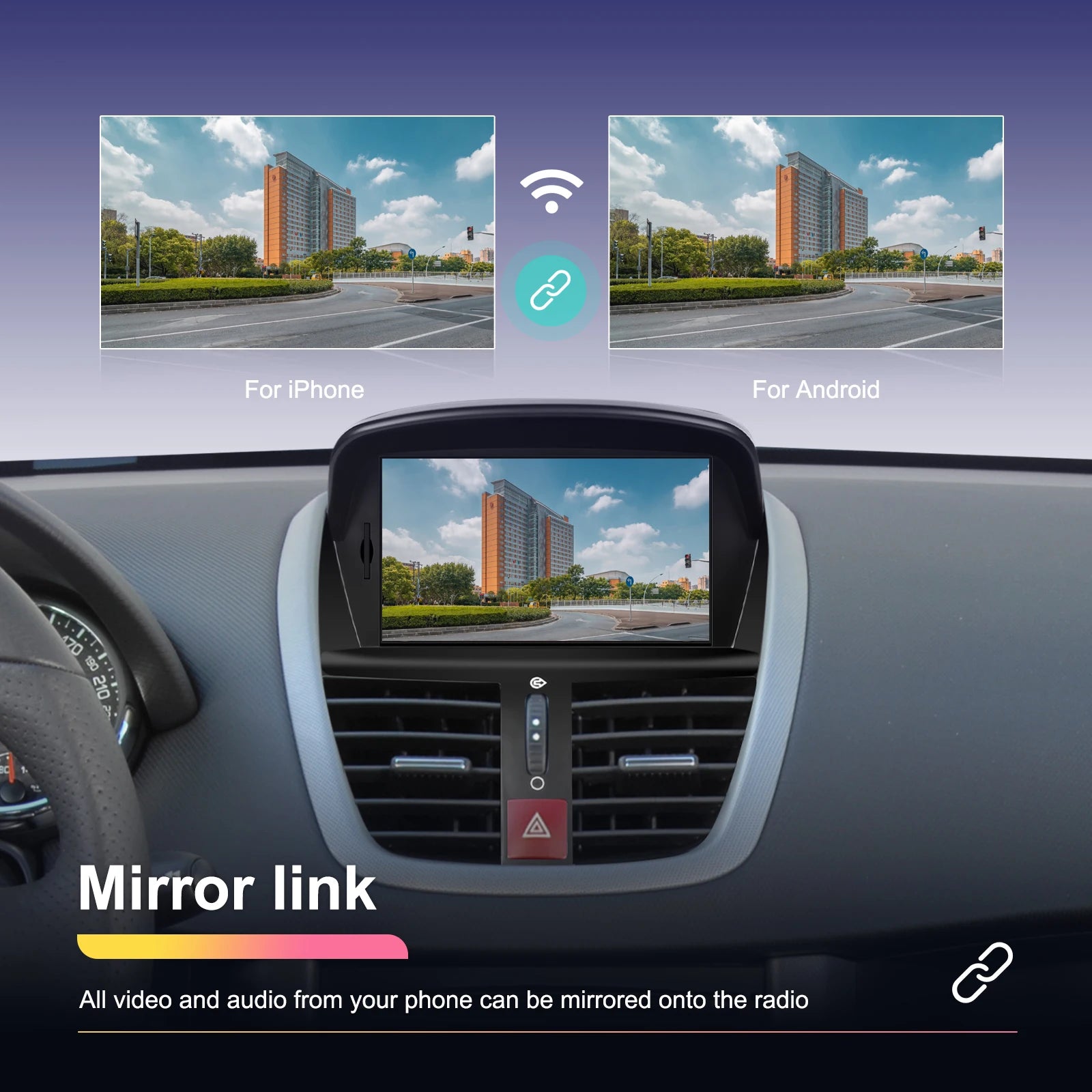 Hikity-Autoradio Android 2Din avec Écran Tactile de 7 Pouces, Navigation GPS, Récepteur FM RDS, Bluetooth, pour Voiture KIT 207 (2008-2014) MyCarPlay