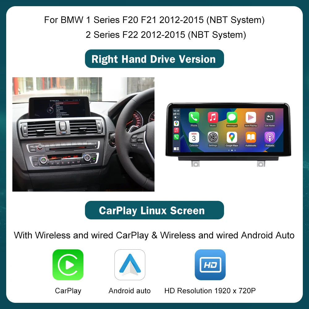 Écran d'affichage multimédia sans fil CarPlay Android Auto, 10.25'12.3', pour BMW série 1 2 3 4 F20 F21 F22 F30 F31 F32 F33 MyCarPlay