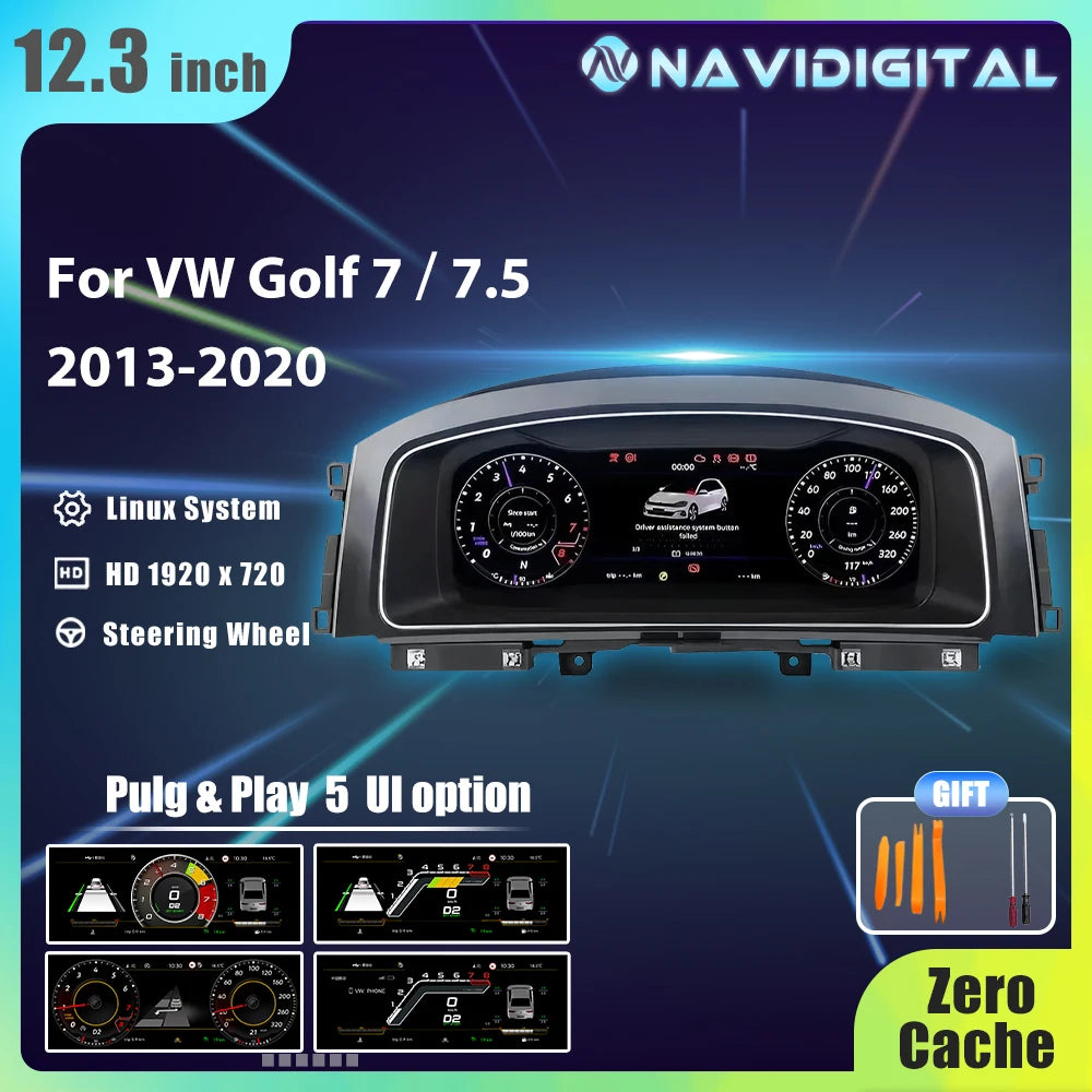 Cluster de tableau de bord numérique Lcd 12.3 pouces, pour VW Golf7 MK7 2013 – 2020 ans, Support HDMI Carplay, panneau de bord Radio, Cockpit MyCarPlay
