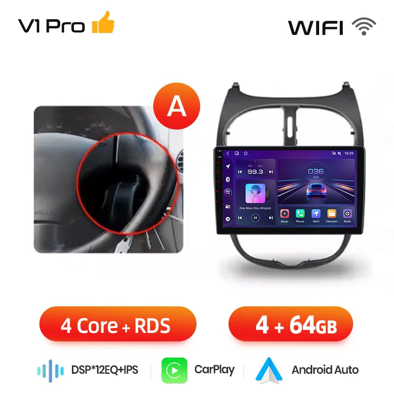 Junsun Android sans fil CarPlay Auto autoradio pour Peugeot 206 206CC 206SW 2001-2008 systèmes intelligents de voiture DSP SWC RDS GPS FM MyCarPlay