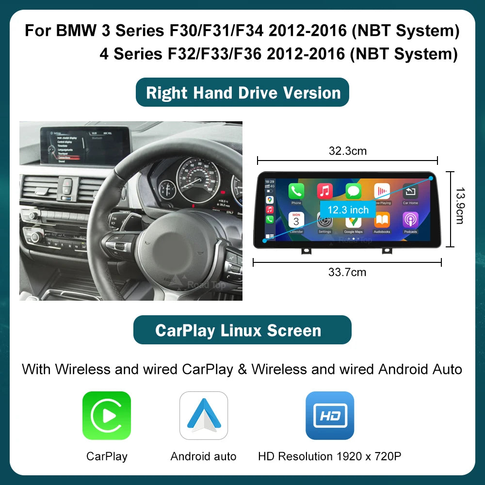 Écran d'affichage multimédia sans fil CarPlay Android Auto, 10.25'12.3', pour BMW série 1 2 3 4 F20 F21 F22 F30 F31 F32 F33 MyCarPlay