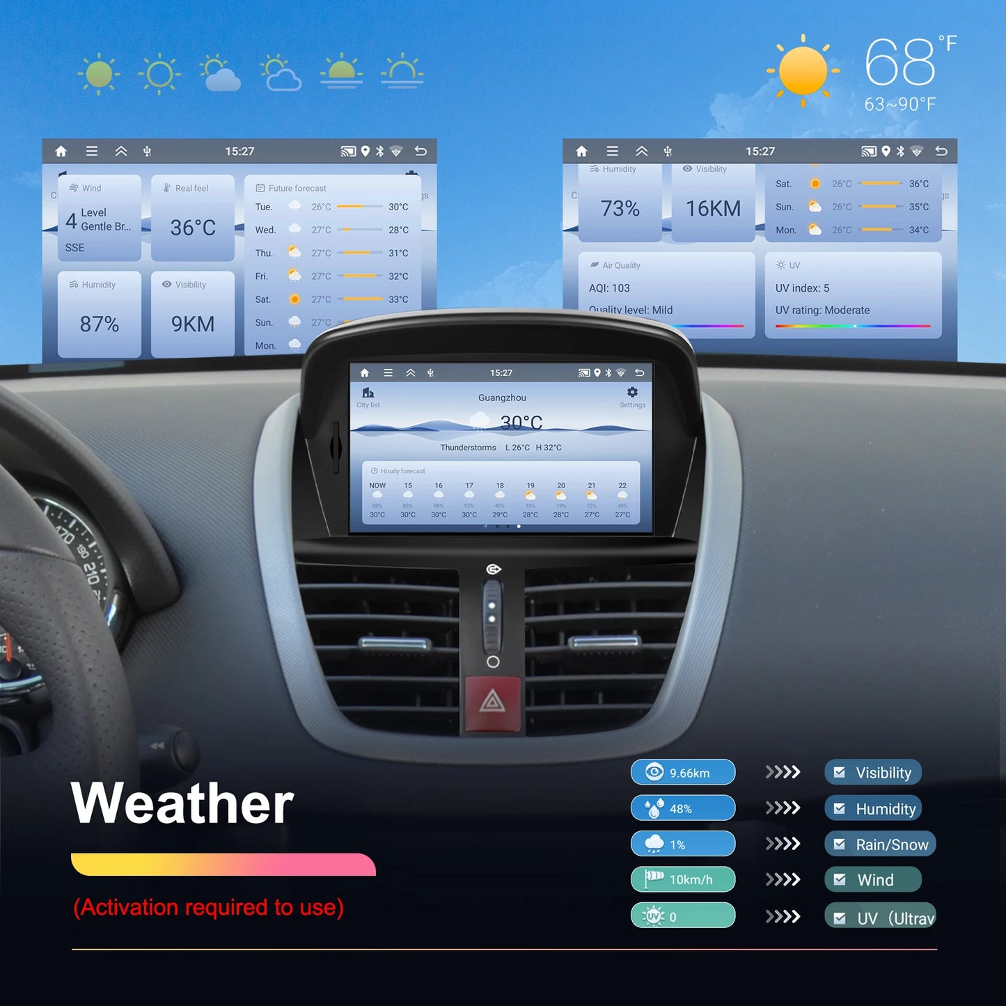Hikity-Autoradio Android 2Din avec Écran Tactile de 7 Pouces, Navigation GPS, Récepteur FM RDS, Bluetooth, pour Voiture KIT 207 (2008-2014) MyCarPlay