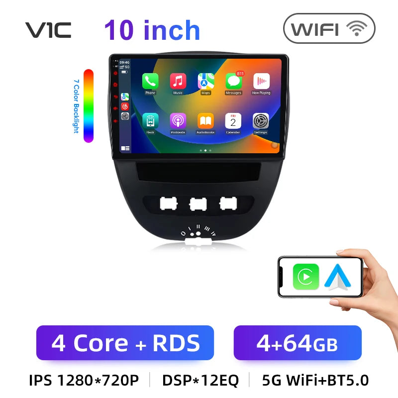 Junsun-Autoradio sans fil Android 14, CarPlay pour Apple Auto, Stéréo pour KIT 107, Toyota Aygo, Cristaux en GPS, Limitation de l'écran tactile MyCarPlay