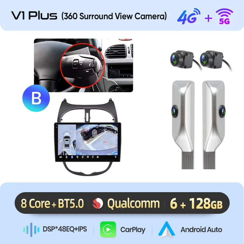 Junsun Android sans fil CarPlay Auto autoradio pour Peugeot 206 206CC 206SW 2001-2008 systèmes intelligents de voiture DSP SWC RDS GPS FM MyCarPlay