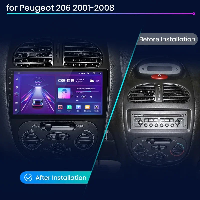 Junsun Android sans fil CarPlay Auto autoradio pour Peugeot 206 206CC 206SW 2001-2008 systèmes intelligents de voiture DSP SWC RDS GPS FM MyCarPlay