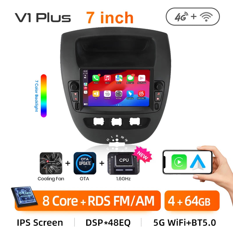 Junsun-Autoradio sans fil Android 14, CarPlay pour Apple Auto, Stéréo pour KIT 107, Toyota Aygo, Cristaux en GPS, Limitation de l'écran tactile MyCarPlay