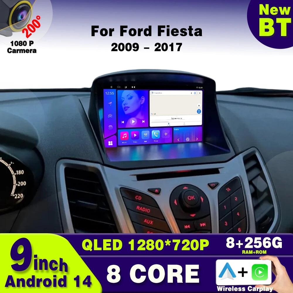 Android 14 pour Ford Fiesta 2009 - 2017 autoradio multimédia lecteur vidéo Navigation GPS sans fil Carplay WIFI 4G NO 2din dsp bt MyCarPlay