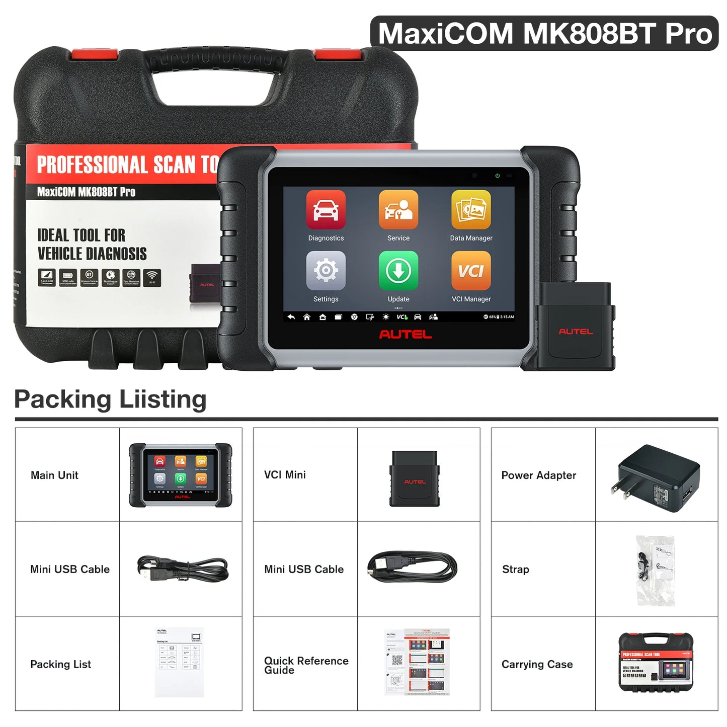 Autel MaxiCOM MK808BT PRO OBD2 Scanner outil de Diagnostic de voiture Bluetooth Scanner automobile lecteur de Code OBD2 PK MK808KBT MK808S MyCarPlay