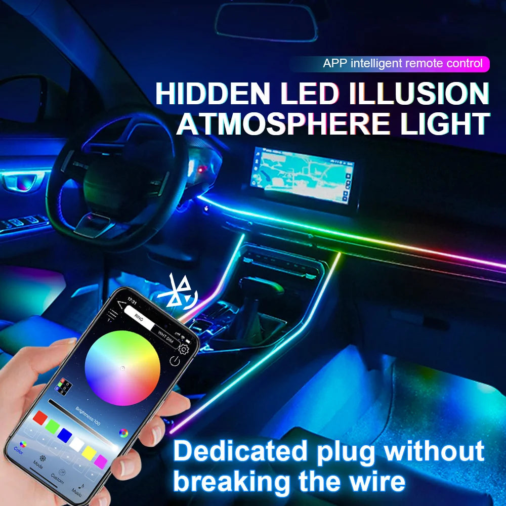 6/10/14/18 en 1 Led Acrylique Lumière Ambiante De Voiture RVB 64 213 Couleur Symphonie Acrylique APP Contrôle Bluetooth Streamer Atmosphère Lampe Kit 12V Une Zone Double Zone MyCarPlay