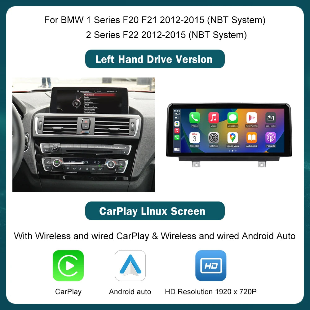 Écran d'affichage multimédia sans fil CarPlay Android Auto, 10.25'12.3', pour BMW série 1 2 3 4 F20 F21 F22 F30 F31 F32 F33 MyCarPlay