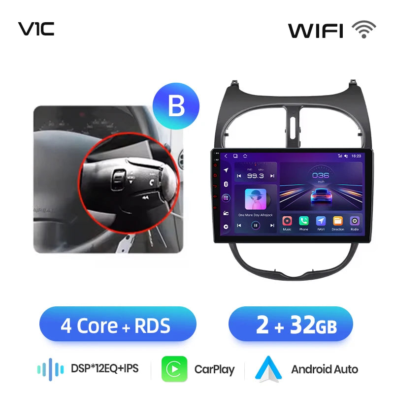 Junsun Android sans fil CarPlay Auto autoradio pour Peugeot 206 206CC 206SW 2001-2008 systèmes intelligents de voiture DSP SWC RDS GPS FM MyCarPlay