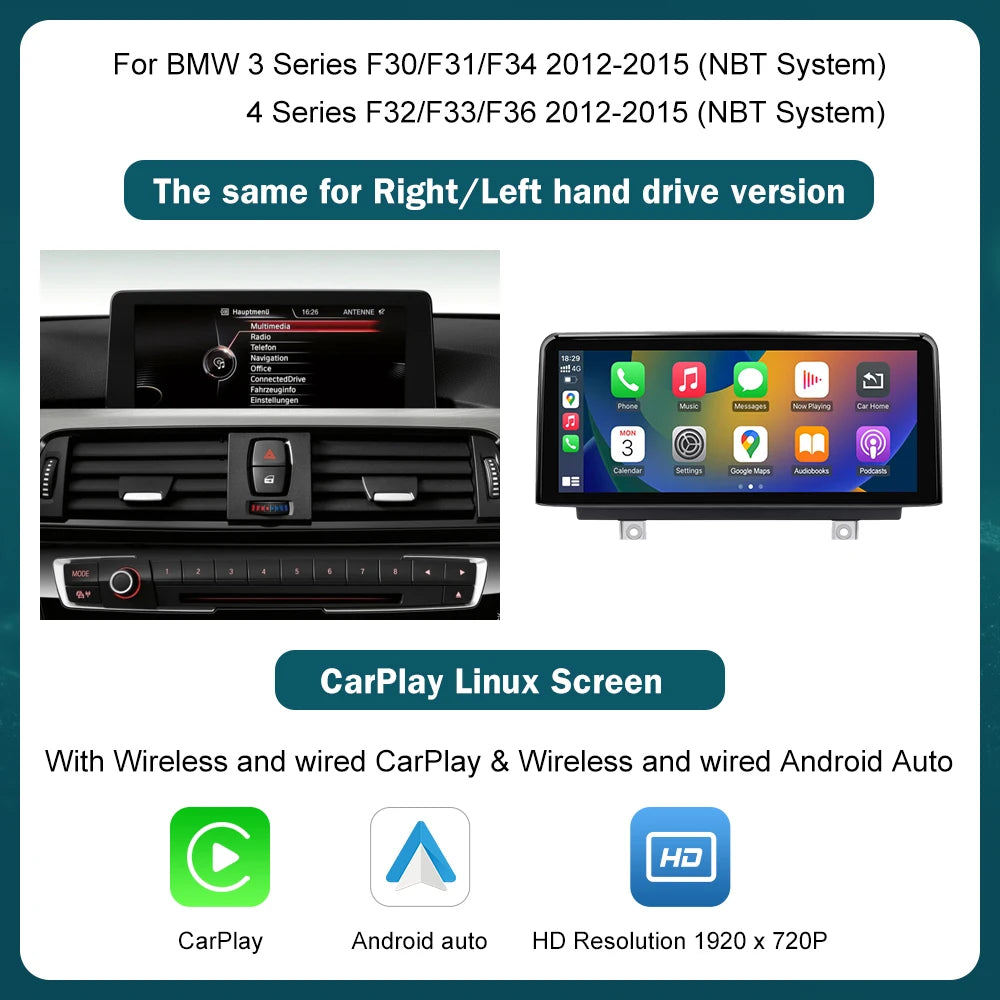 Écran d'affichage multimédia sans fil CarPlay Android Auto, 10.25'12.3', pour BMW série 1 2 3 4 F20 F21 F22 F30 F31 F32 F33 MyCarPlay