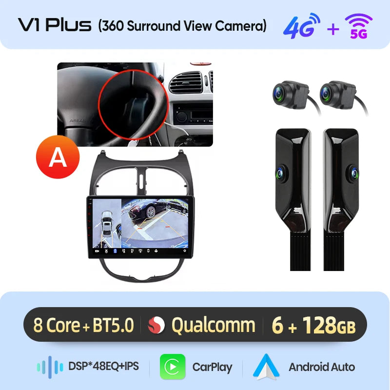 Junsun Android sans fil CarPlay Auto autoradio pour Peugeot 206 206CC 206SW 2001-2008 systèmes intelligents de voiture DSP SWC RDS GPS FM MyCarPlay