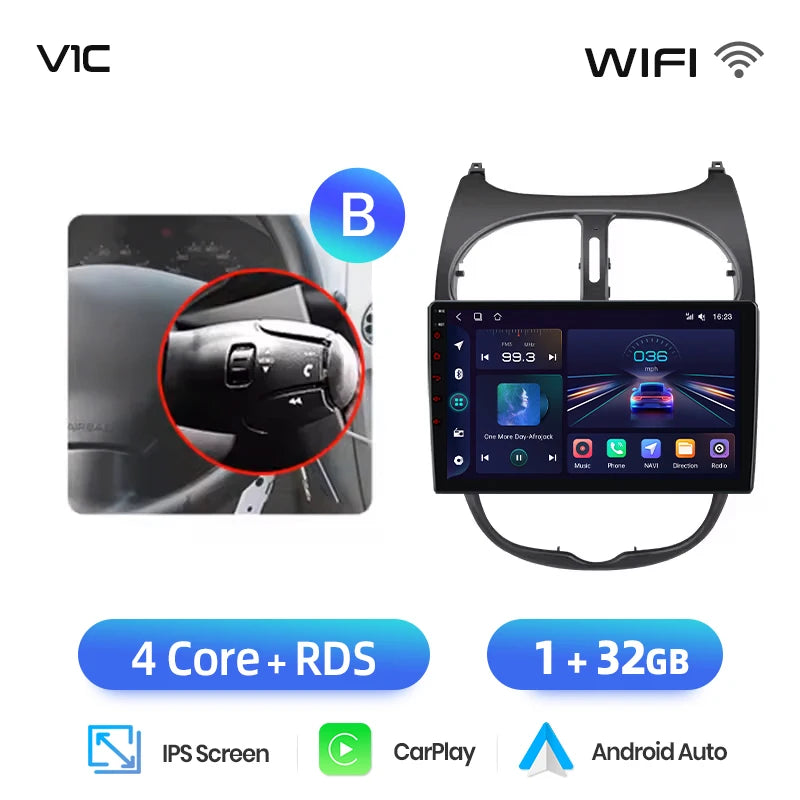 Junsun Android sans fil CarPlay Auto autoradio pour Peugeot 206 206CC 206SW 2001-2008 systèmes intelligents de voiture DSP SWC RDS GPS FM MyCarPlay